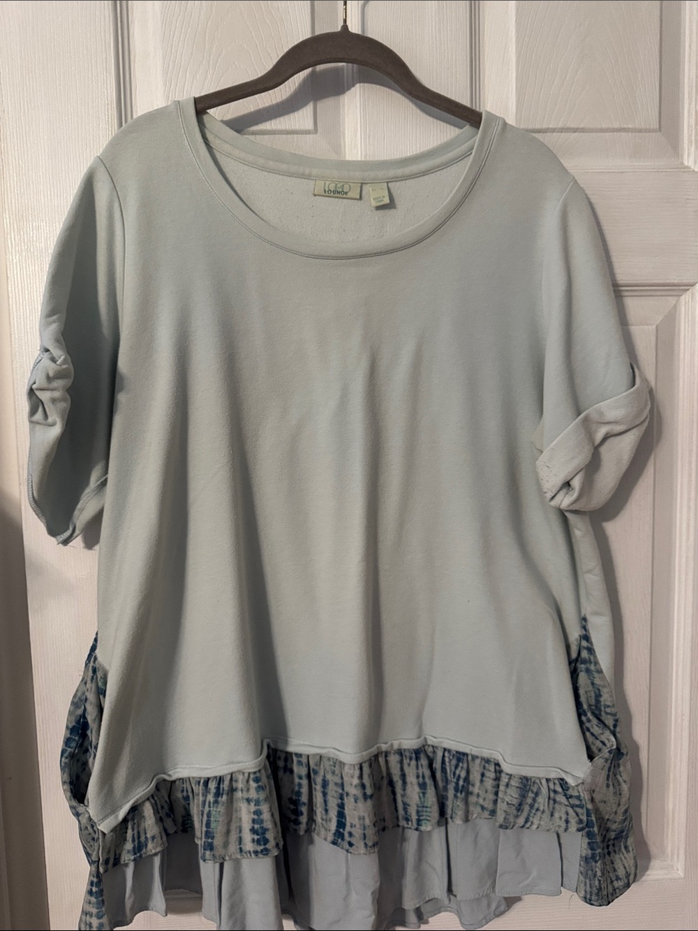 LOGO Lounge by Lori Goldstein Pale Blue French Terry Layered Ruffle Tunic